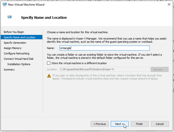 Virtual Switch Manger Hyper-V Create new VM Wizard