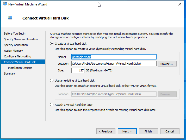 Virtual Switch Manger Hyper-V Name the Virtual HDD