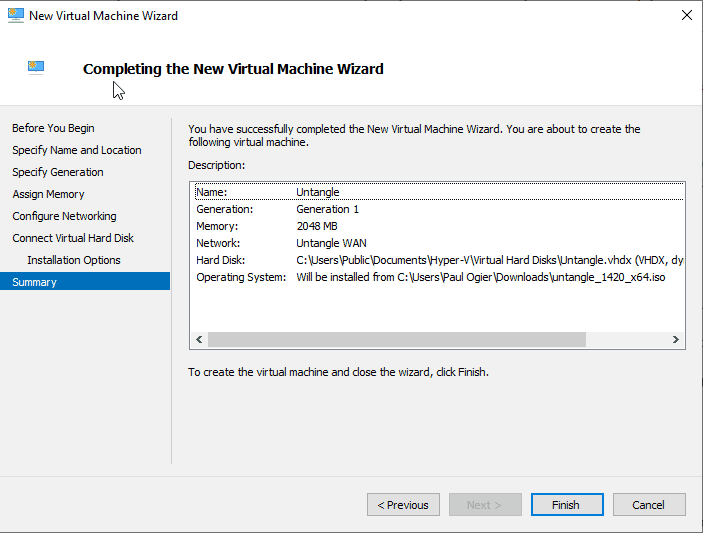 Final Screen of new VM creation