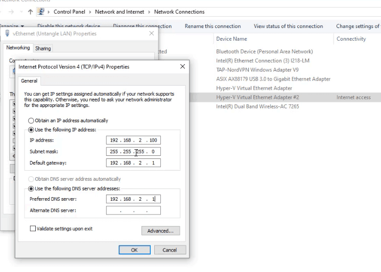 Set your IP gateway manually