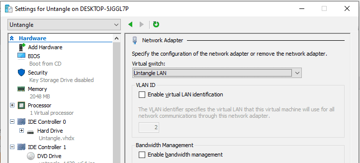 Select Untangle LAN as second NIC