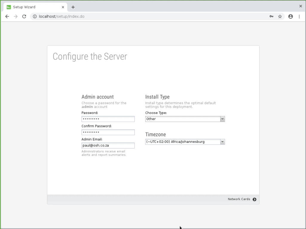 Configure Untangle Server with admin account and timezone