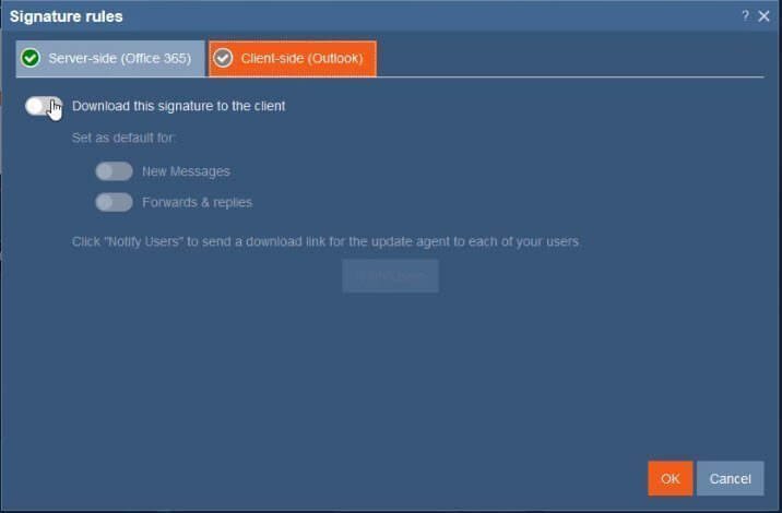 Enable the Client Side Signature for Outlook