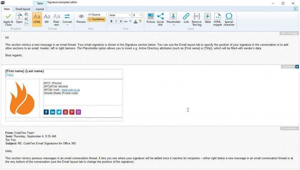 CodeTwo Email Signature Template Editor