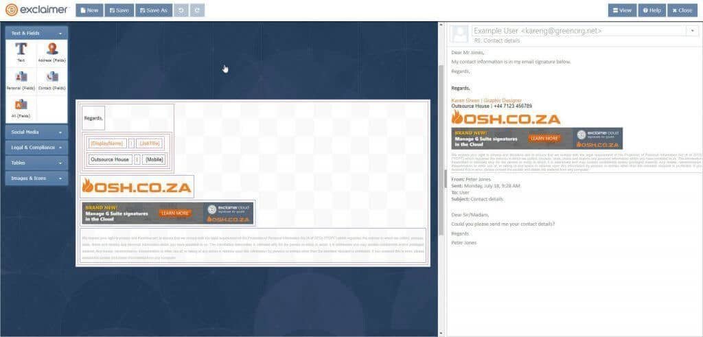 Exclaimer Email Signature Template Editor
