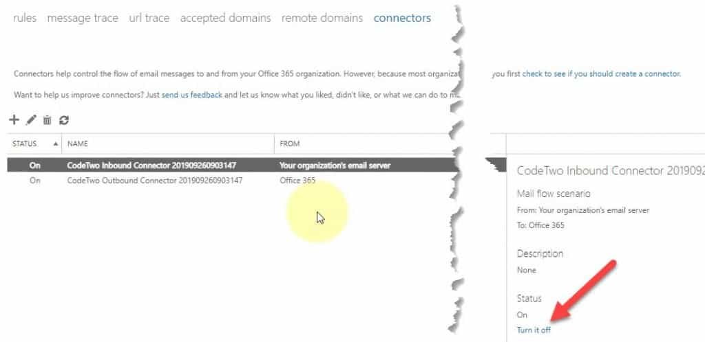 Exchange Admin Center - Mail Flow - Connectors